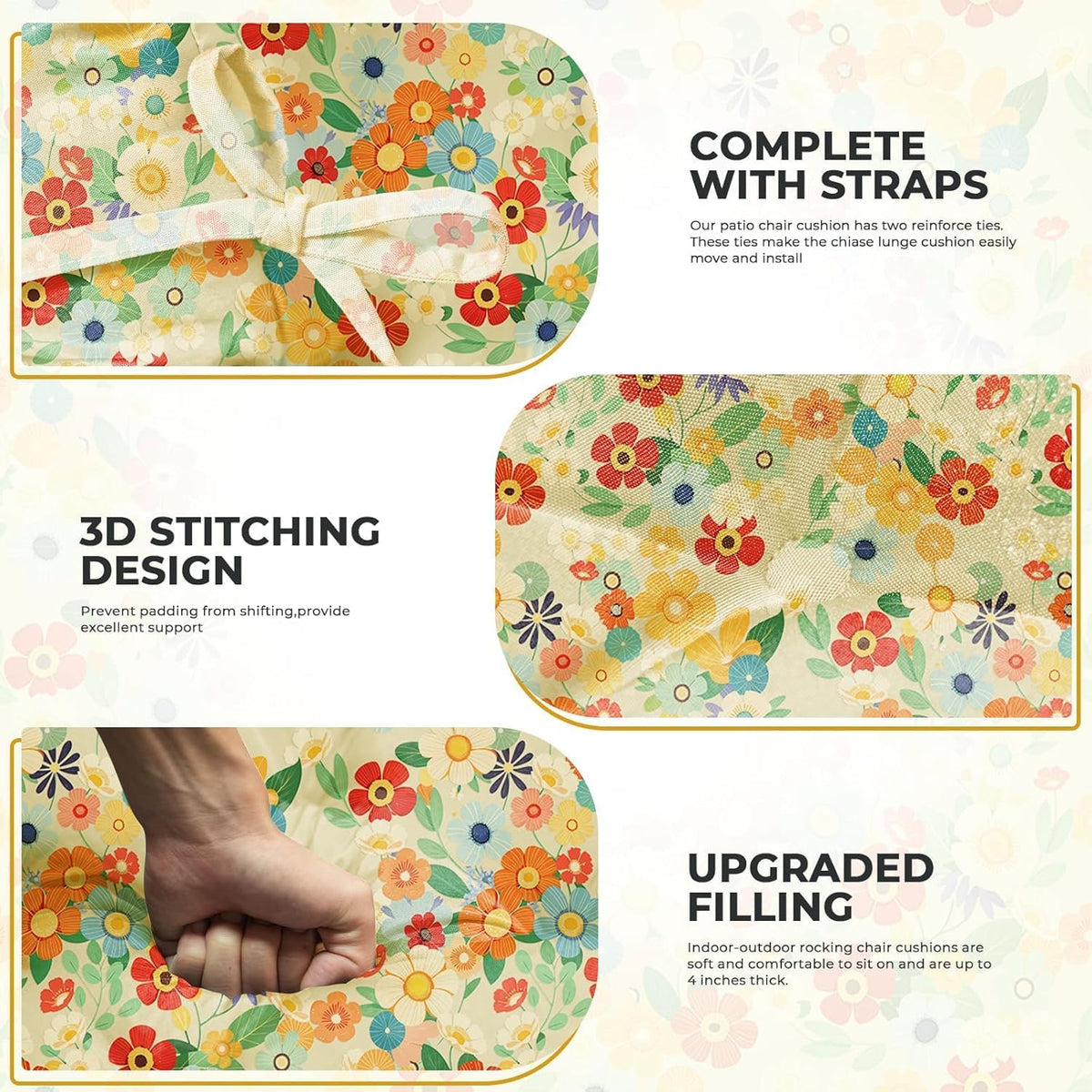 Rocking Chair Cushion, Waterproof Chairs Cushions for Adirondack Chairs Patio Chair High Back Thicked Cushions