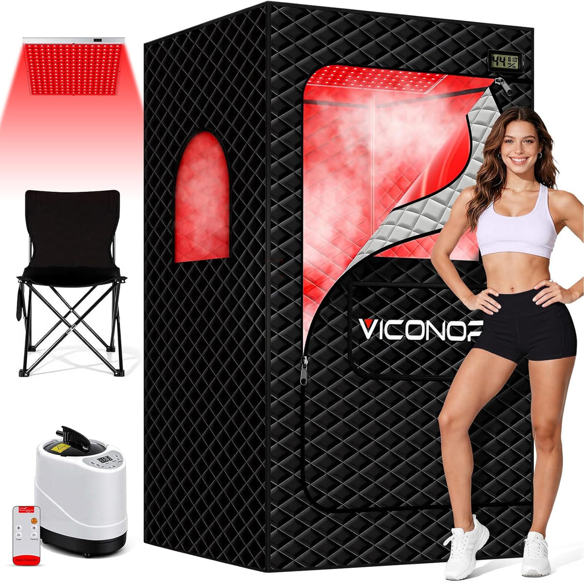 Red Light Sauna, Portable Steam Infrared Sauna with 660nm & 850nm Red Light Therapy for Home