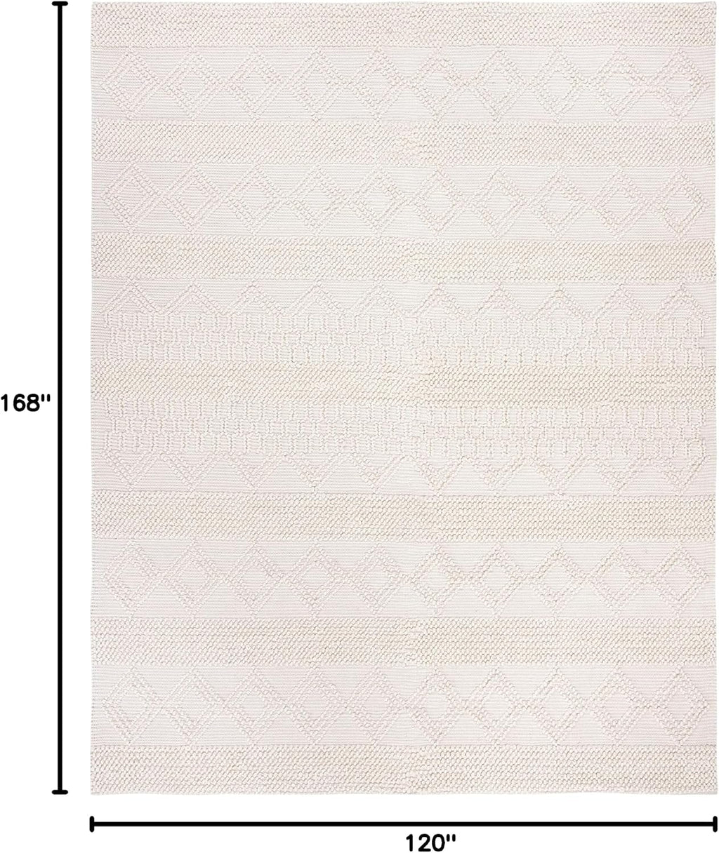 Natura Collection Area Rug, Ivory, Handmade Moroccan Boho Tribal Wool & Cotton, Ideal for High Traffic