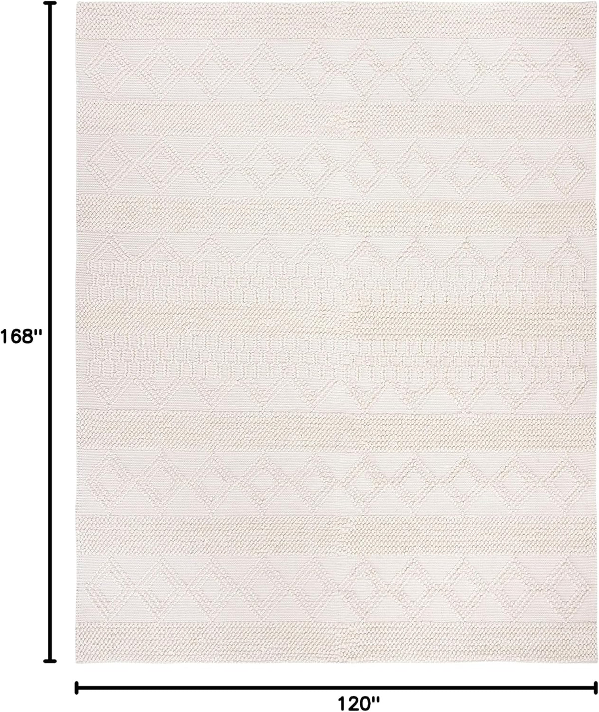 Natura Collection Area Rug, Ivory, Handmade Moroccan Boho Tribal Wool & Cotton, Ideal for High Traffic