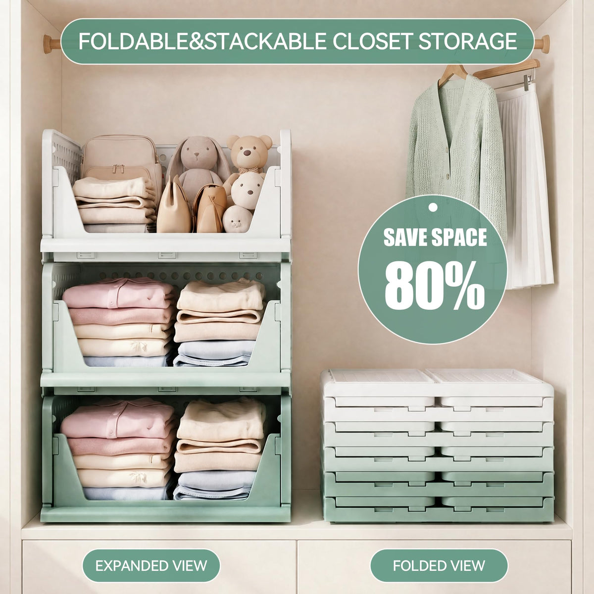 Green Boy Closet Organizers and Storage Stackable Plastic Drawer Basket for Clothing Stackable Storage Bins Shelf