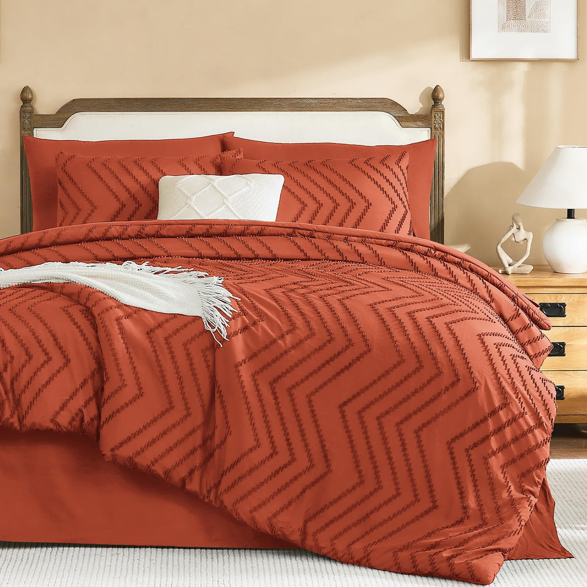 Oversized Queen Comforter with Sheets, 7 Pieces Boho Bed Set
