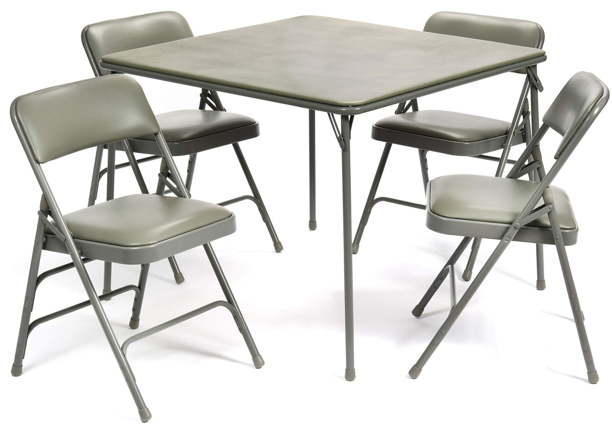 Vinyl Folding Card Table and Chair Set (5pc) - Comfortable Padded Upholstery for Easy Cleaning - Fold Away Design