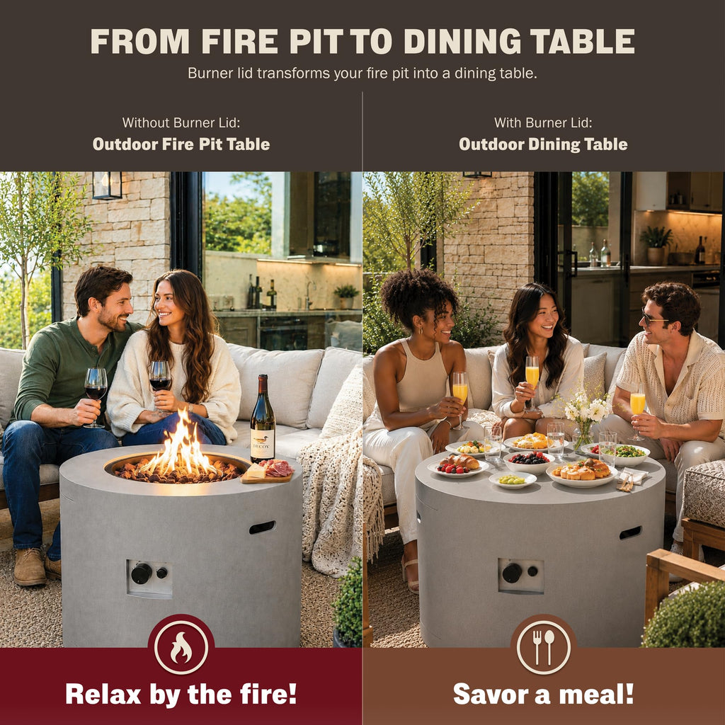 Loren 32-Inch Round Propane Fire Pit Table, Alloy Steel Outdoor Fire Pit with 50, 000 BTUs, Includes a Burner lid