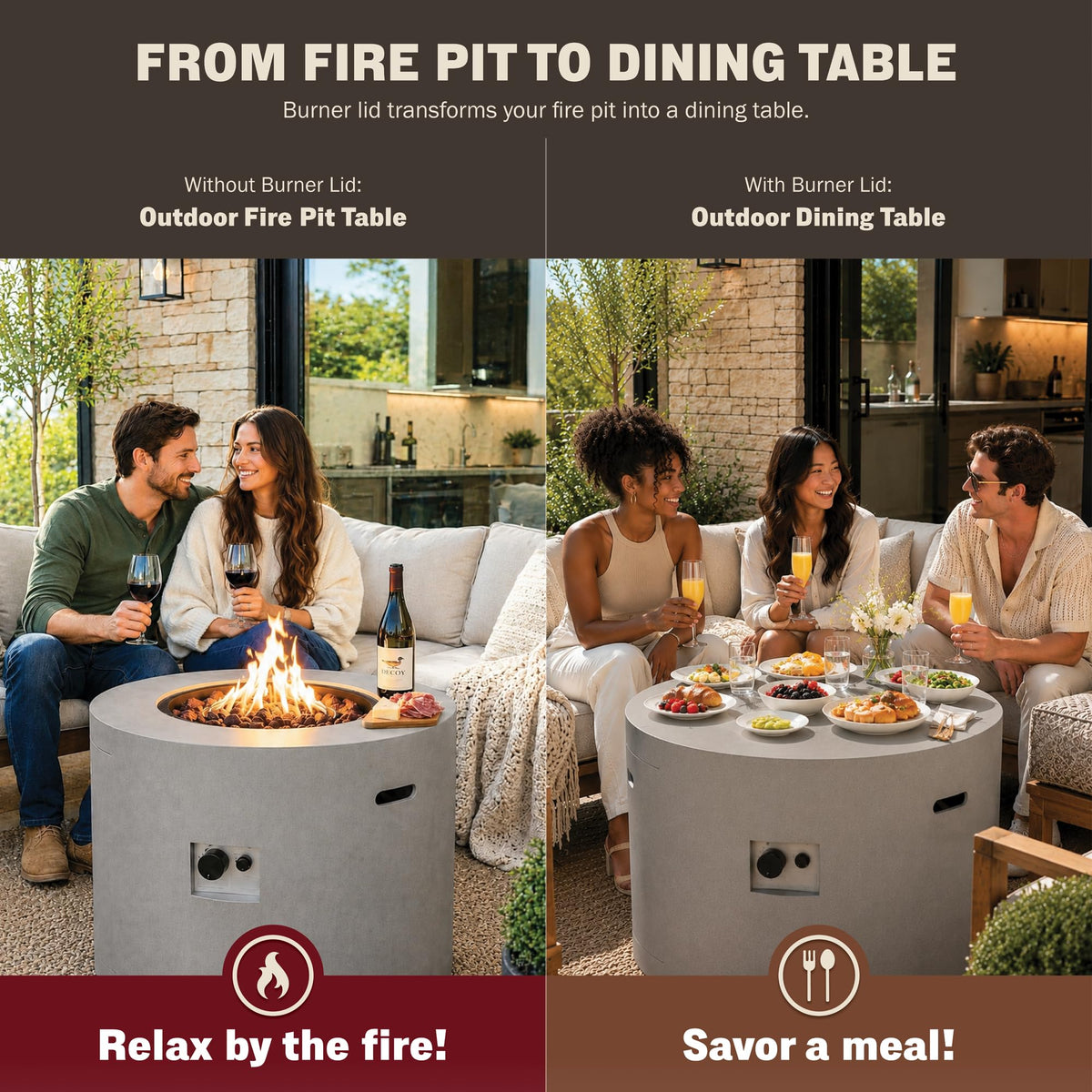 Loren 32-Inch Round Propane Fire Pit Table, Alloy Steel Outdoor Fire Pit with 50, 000 BTUs, Includes a Burner lid