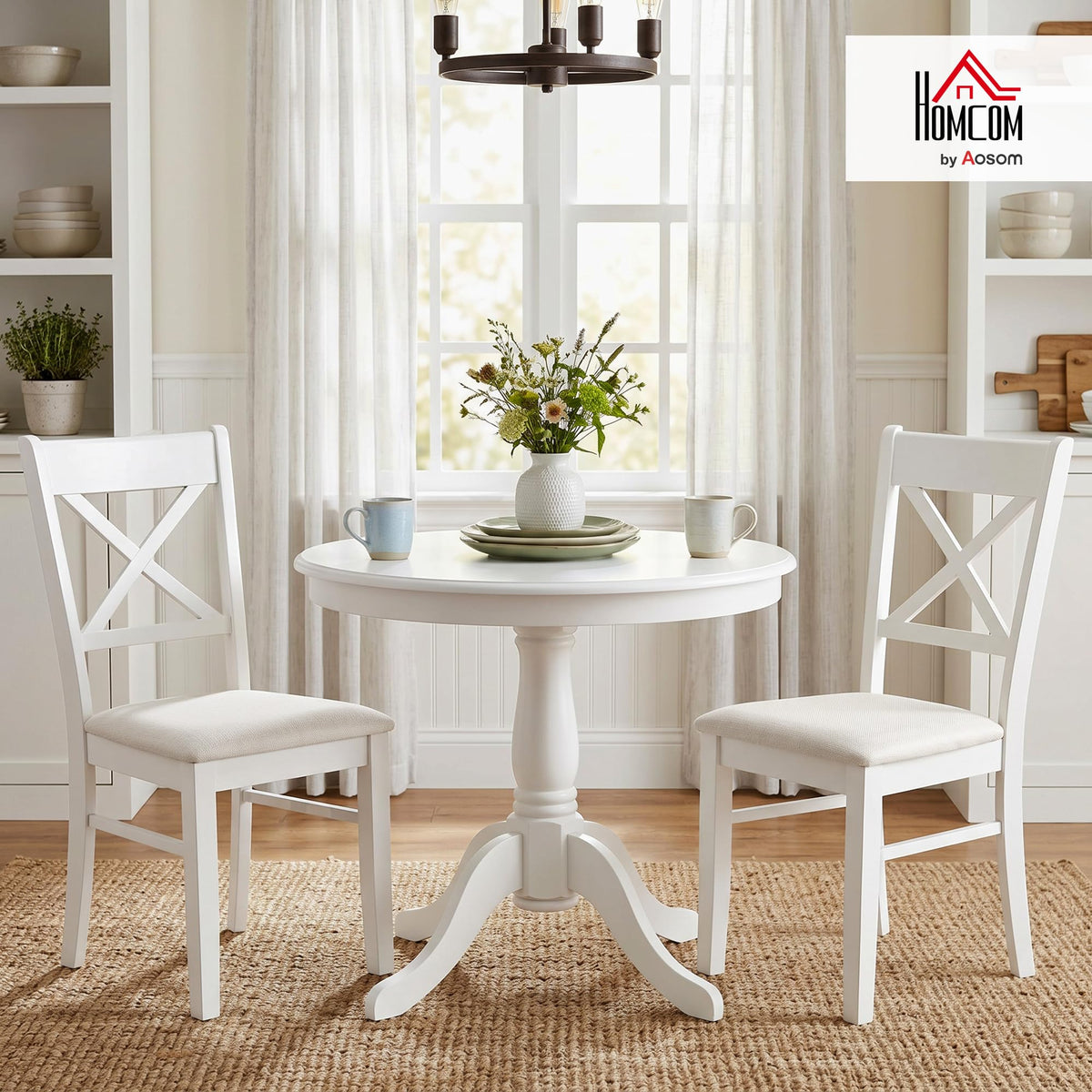 Dining Chairs Set of 2 Upholstered Kitchen Chairs Cross Back White