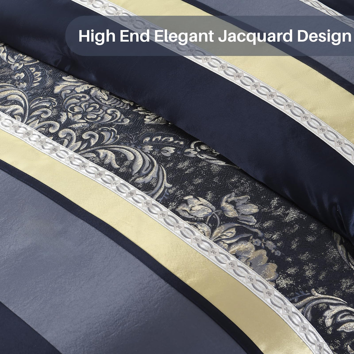 Navy Blue Comforter Set, Luxury 7 Pieces Jacquard Bedding