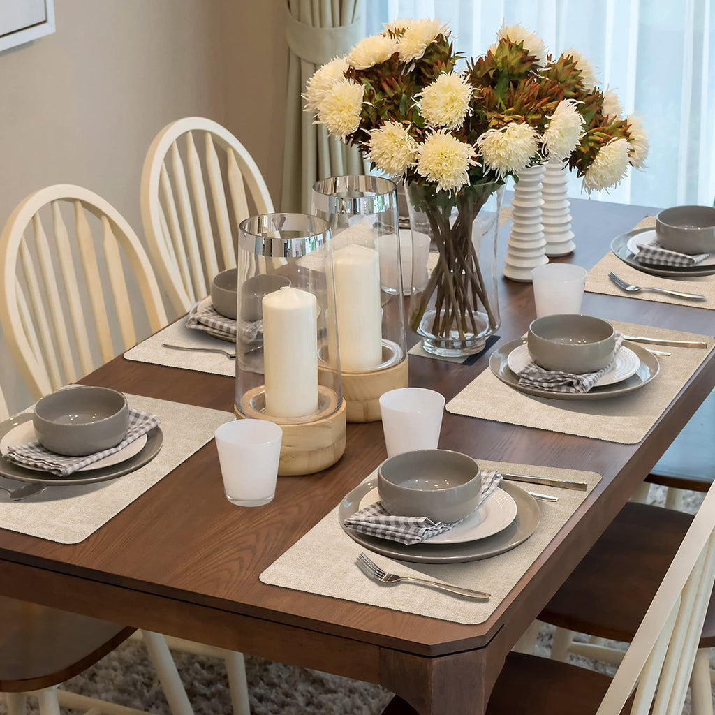 Faux Leather Placemats Set of 6, Easy to Clean, Beige
