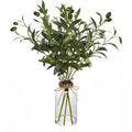 Artificial Plants Olive Branch in Glass Vase, 14.5" Fake Plant Greenery Stems with Olive Branches Faux Eucalyptus