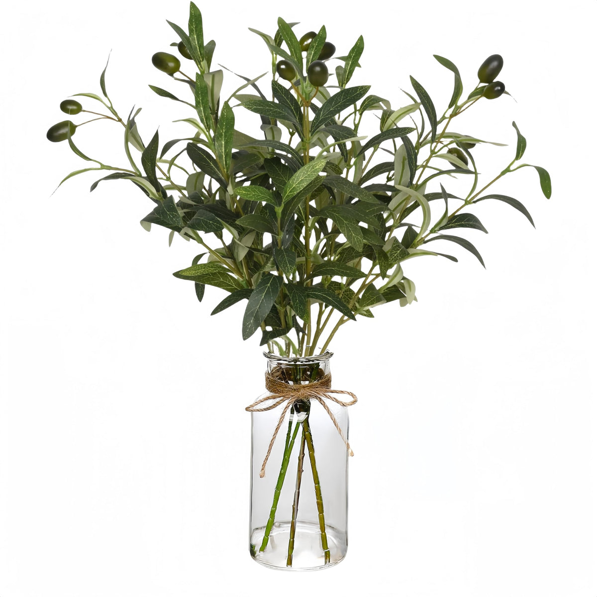 Artificial Plants Olive Branch in Glass Vase, 14.5" Fake Plant Greenery Stems with Olive Branches Faux Eucalyptus
