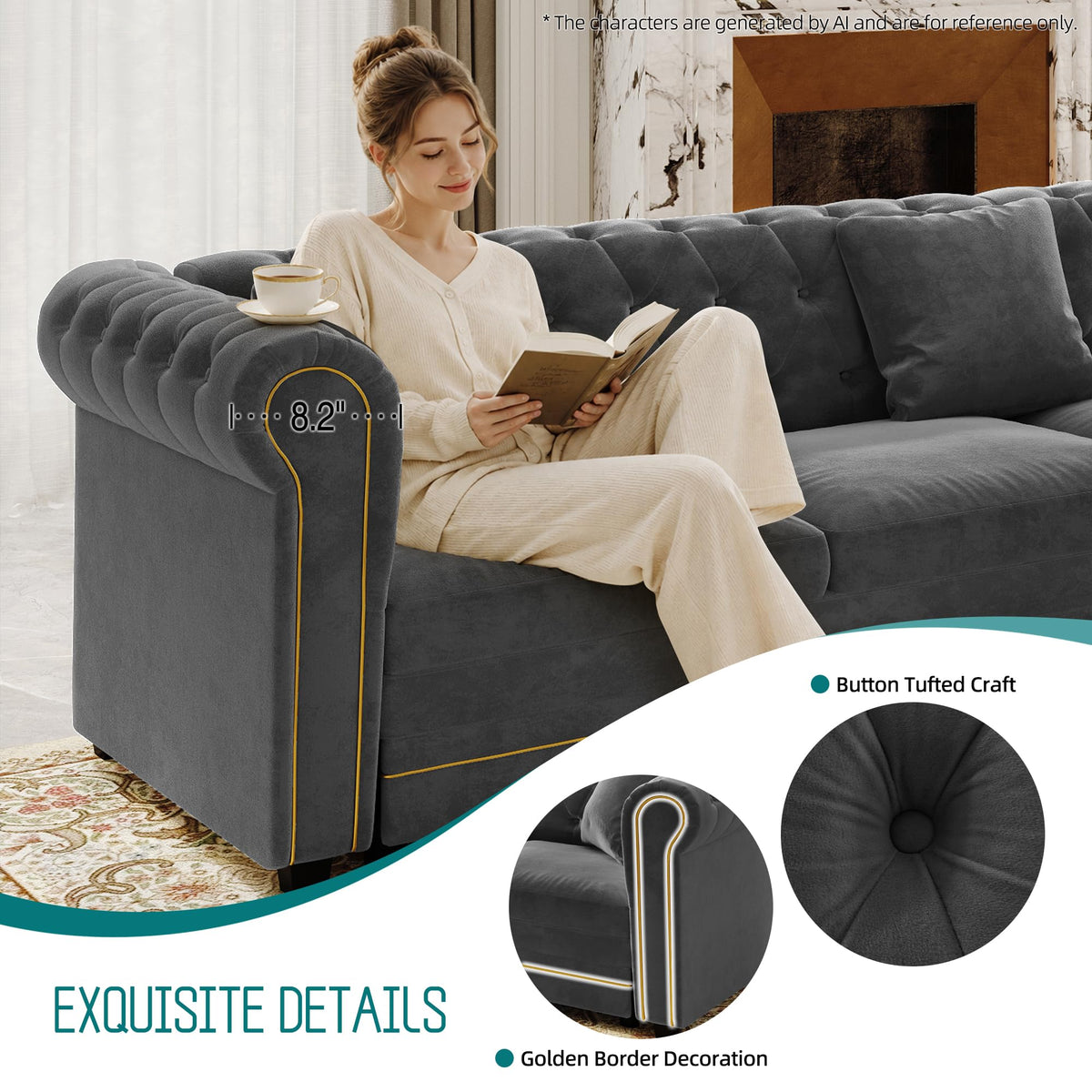 Sectional Sleeper Sofa, 115.3" L-Shaped Couch with Pull Out Couch, Gray