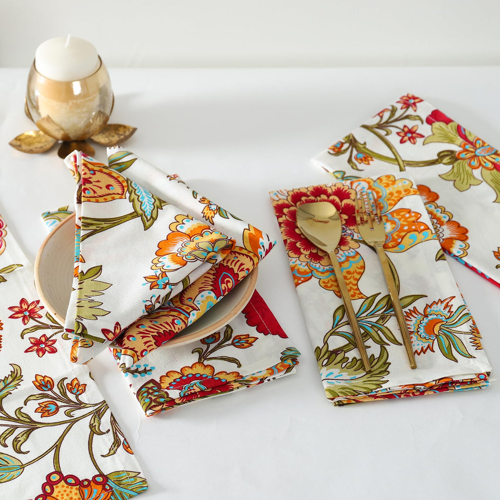 Napkins Fall Printed Cotton Cloth Napkin Reusable Boho Dinner Napkin Set Washable Dish Napkin for Gifts, Home Decor