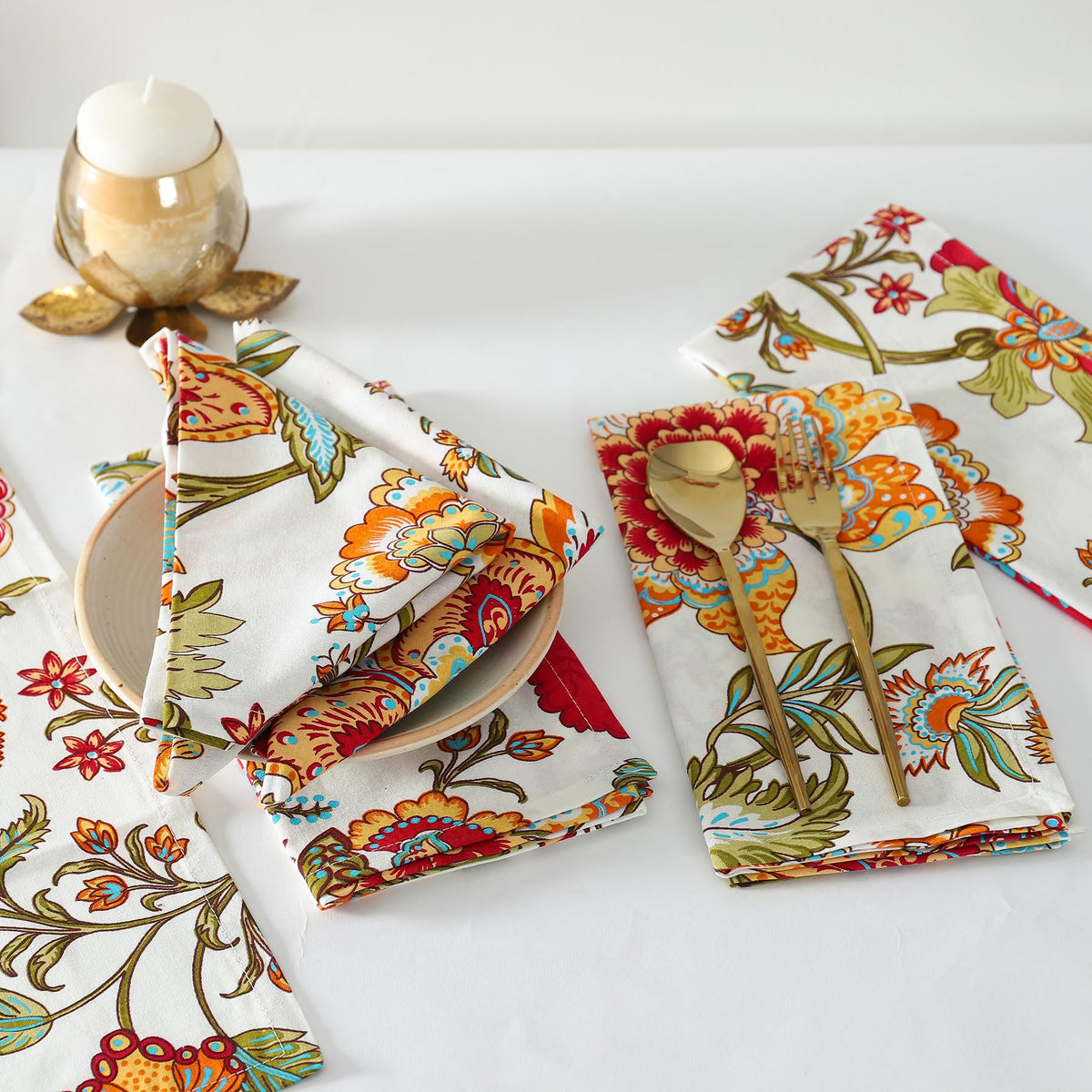 Napkins Fall Printed Cotton Cloth Napkin Reusable Boho Dinner Napkin Set Washable Dish Napkin for Gifts, Home Decor