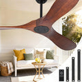 52-Inch Walnut Solid Wood Ceiling Fan with Three Blades and Six Speeds