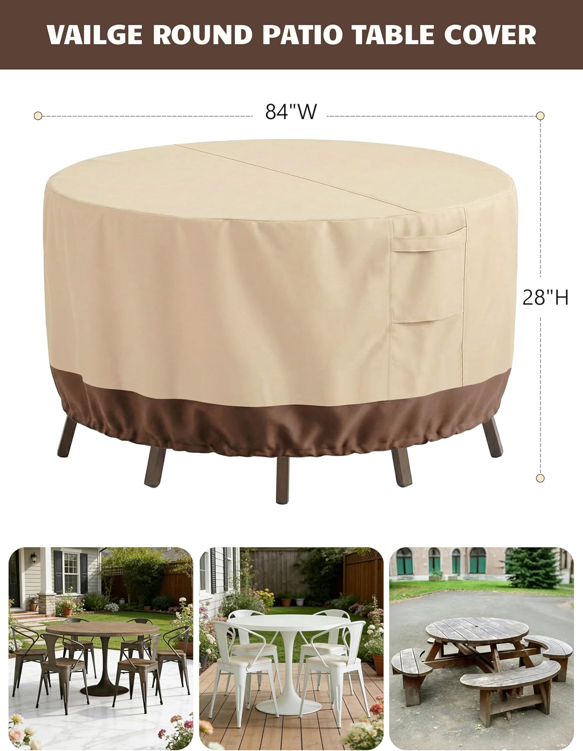 Patio Outdoor Furniture Covers Waterproof, Round Outdoor Table Cover