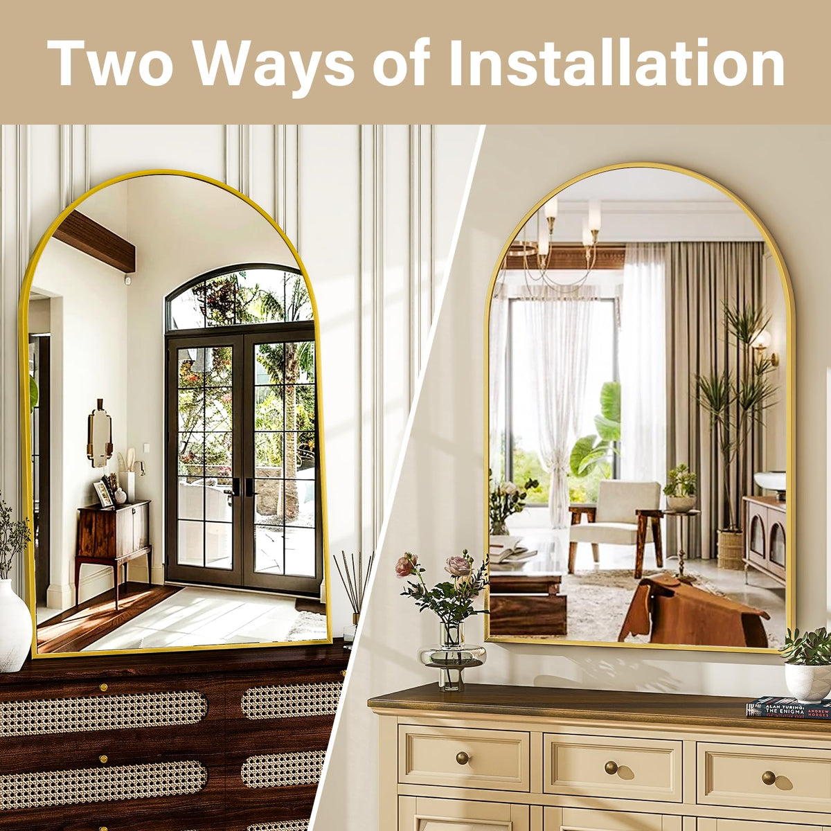 Arched Wall Mirror 30"x40" Gold Arch Bathroom Vanity Mirror
