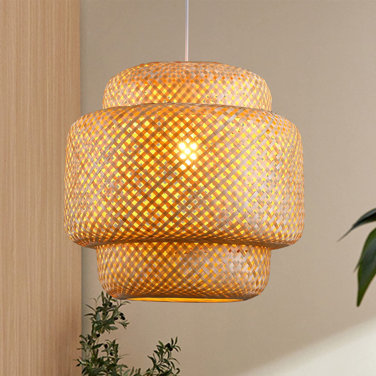 Bamboo Pendant Light - Boho Basket Chandelier Handmade, Natural Wicker Rattan Hanging Chandelier Island Dining Room