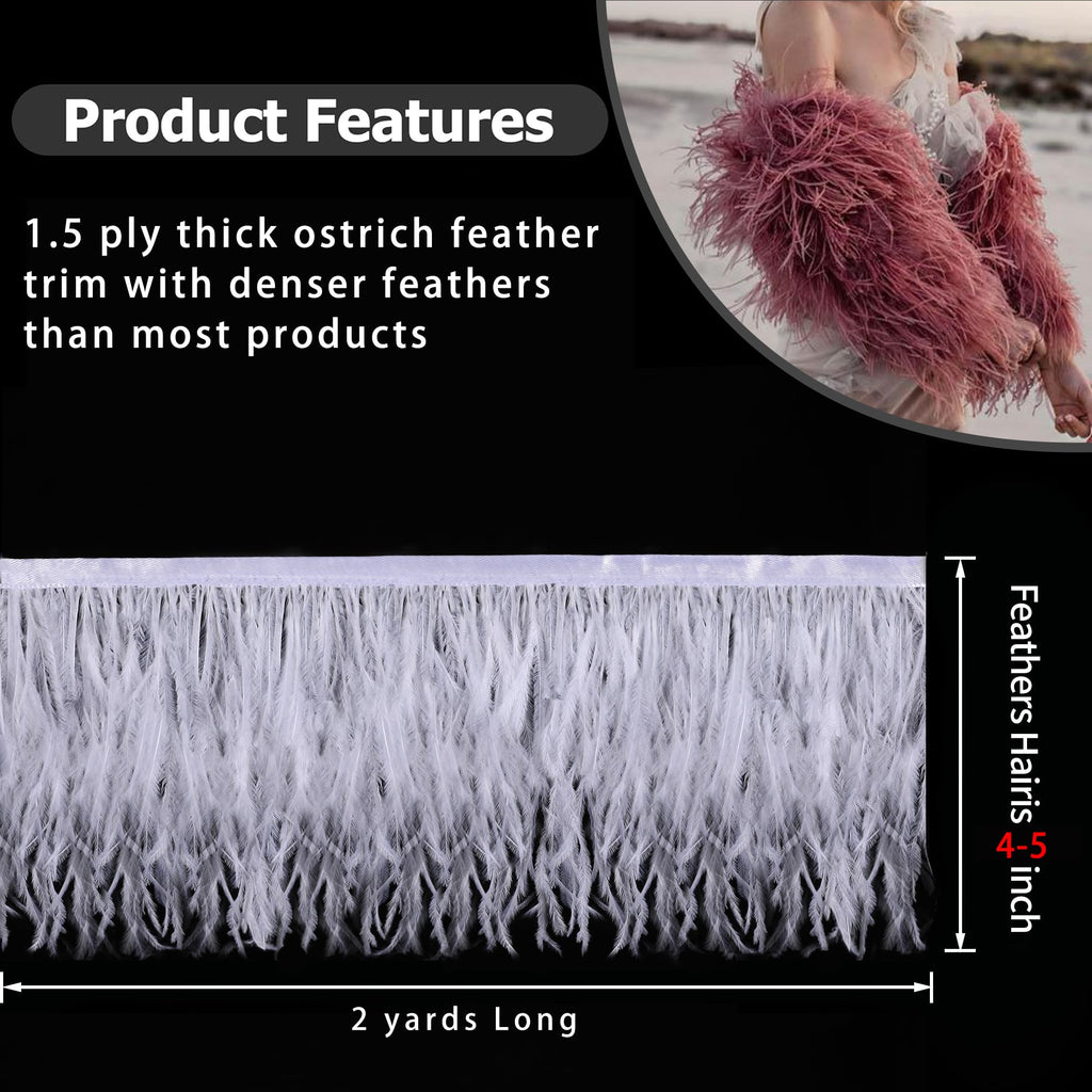 Off White Ostrich Feather Trim, 4-5 Inch 2 Yards