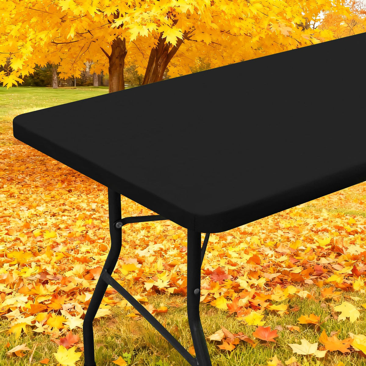 Rectangle Picnic Table Cloth, Waterproof Elastic Fitted Tablecloths for 8 Foot Tables, Washable Polyester Table Cover