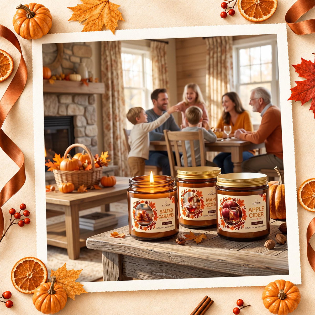Fall Candles Set, Scented Candles, Gift Ready, 6 x 3.5oz