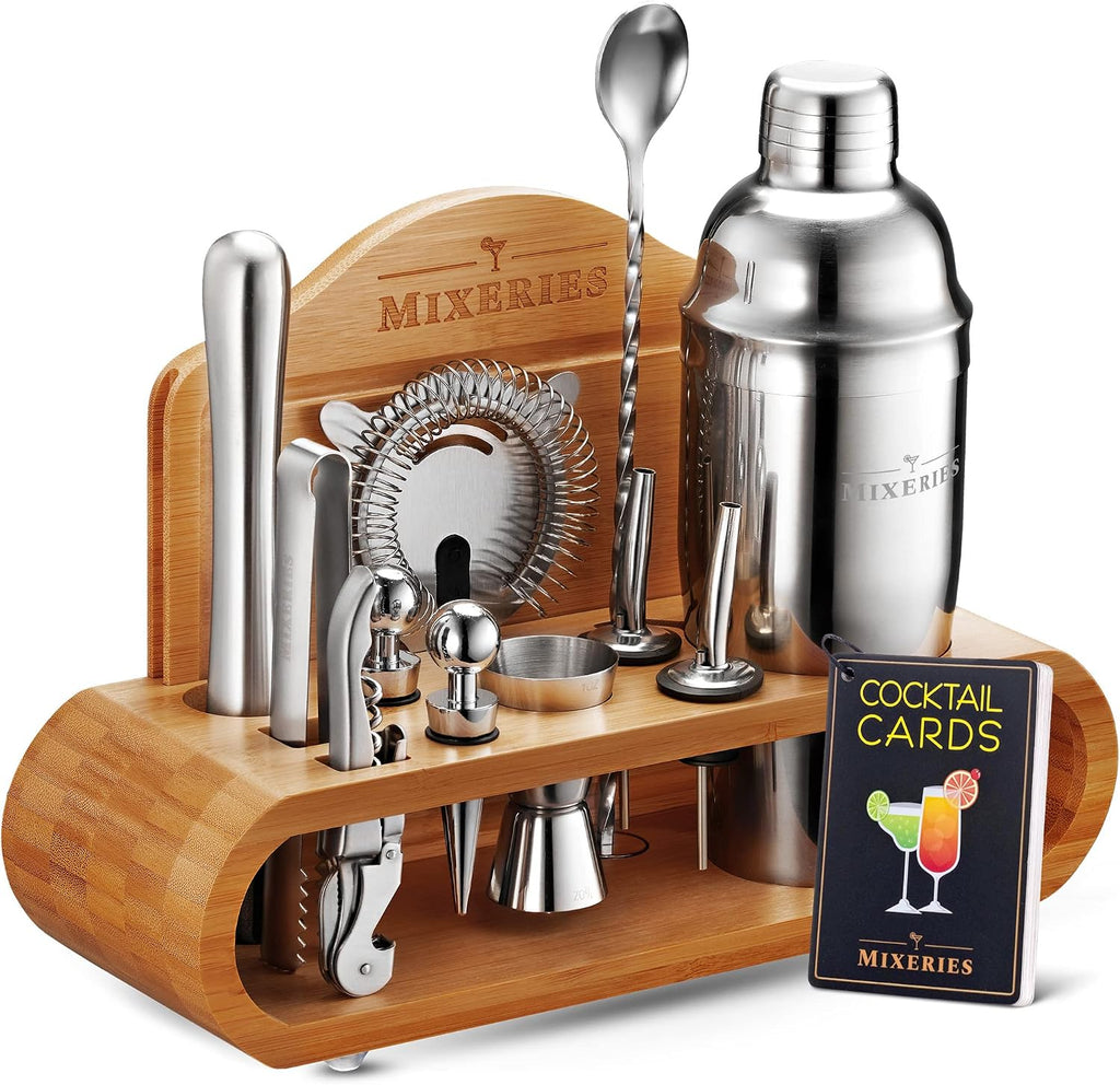 Mixology Bartender Kit with Stand - Bar Set Cocktail Shaker Set, Drink Mixer Set Bar with All Bar - Set of 18