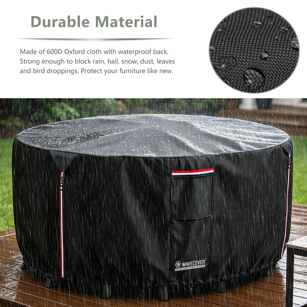 84 Inch Round Patio Table Cover, 600D Heavy Duty Waterproof Outdoor Furniture Cover - Fits Round Patio Table