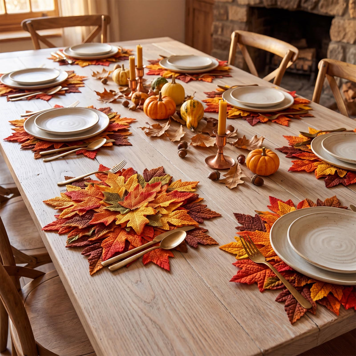 8 Pcs 15" Fall Placemats, Thanksgiving Leaf Mats, Multicolor