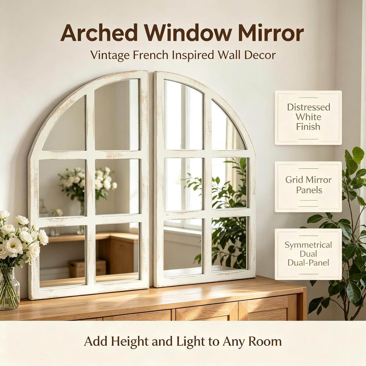 Farmhouse Mirror, Arch Window Entryway Large Wall Decor Mirror