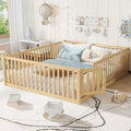 Queen Size Floor Bed with Door and High Guardrail, Queen Size Montessori Floor Bed with Fence, Easy Assemble