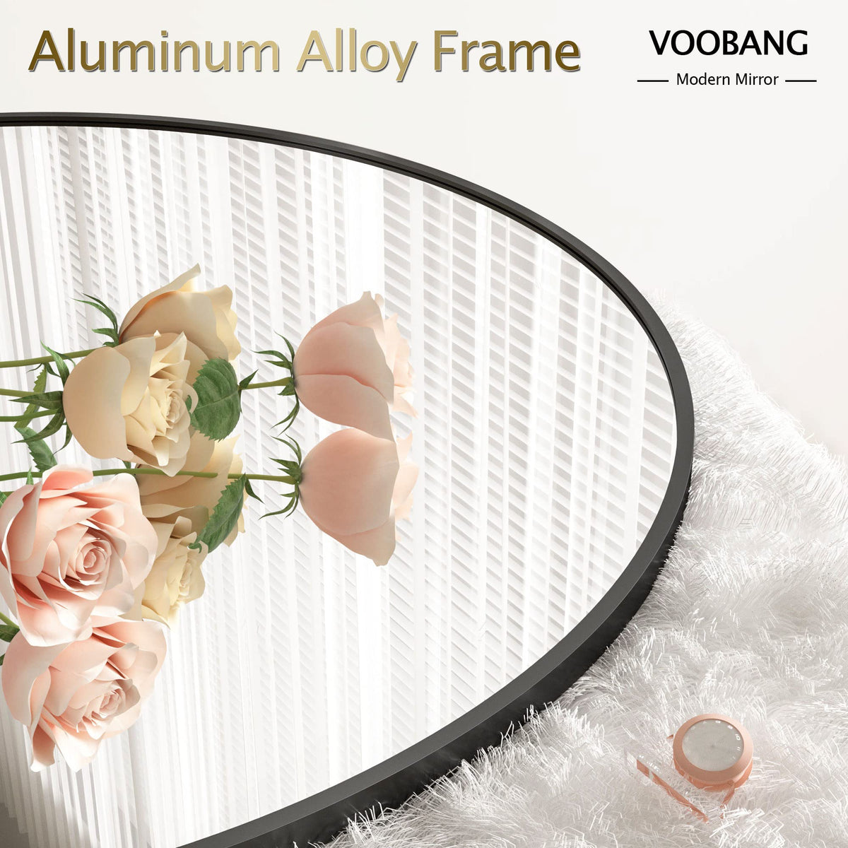 Black Round Bathroom Mirror 23.6", Thin Metal Frame Wall Mirror