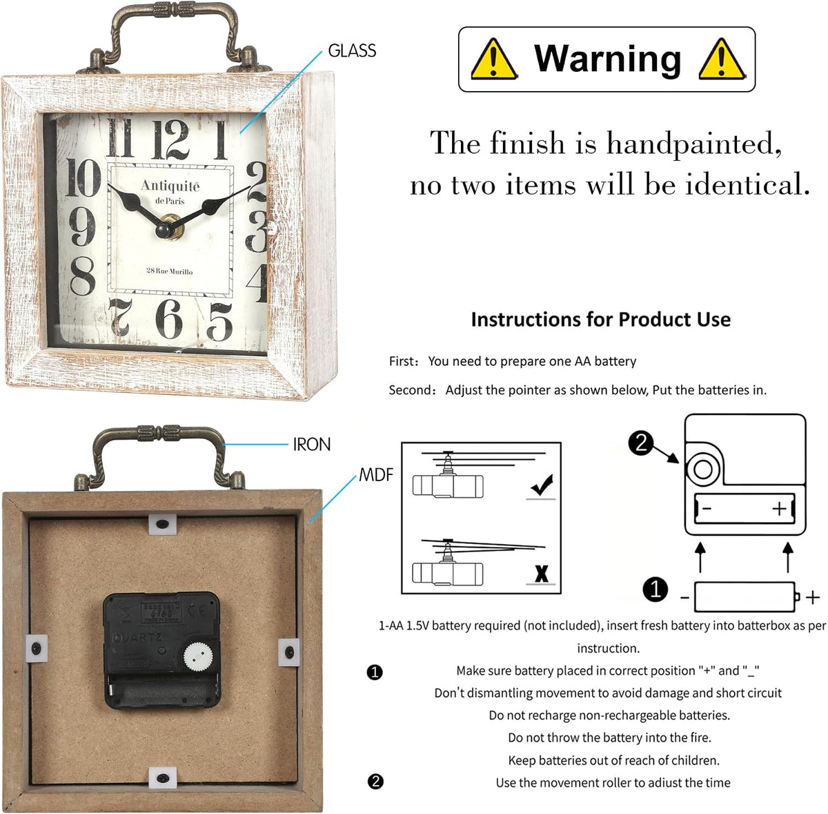Retro Desk Clock, Vintage Table Mantel Clock, Wooden Table Clock for Living Room, Bedroom, Shelf Decoration