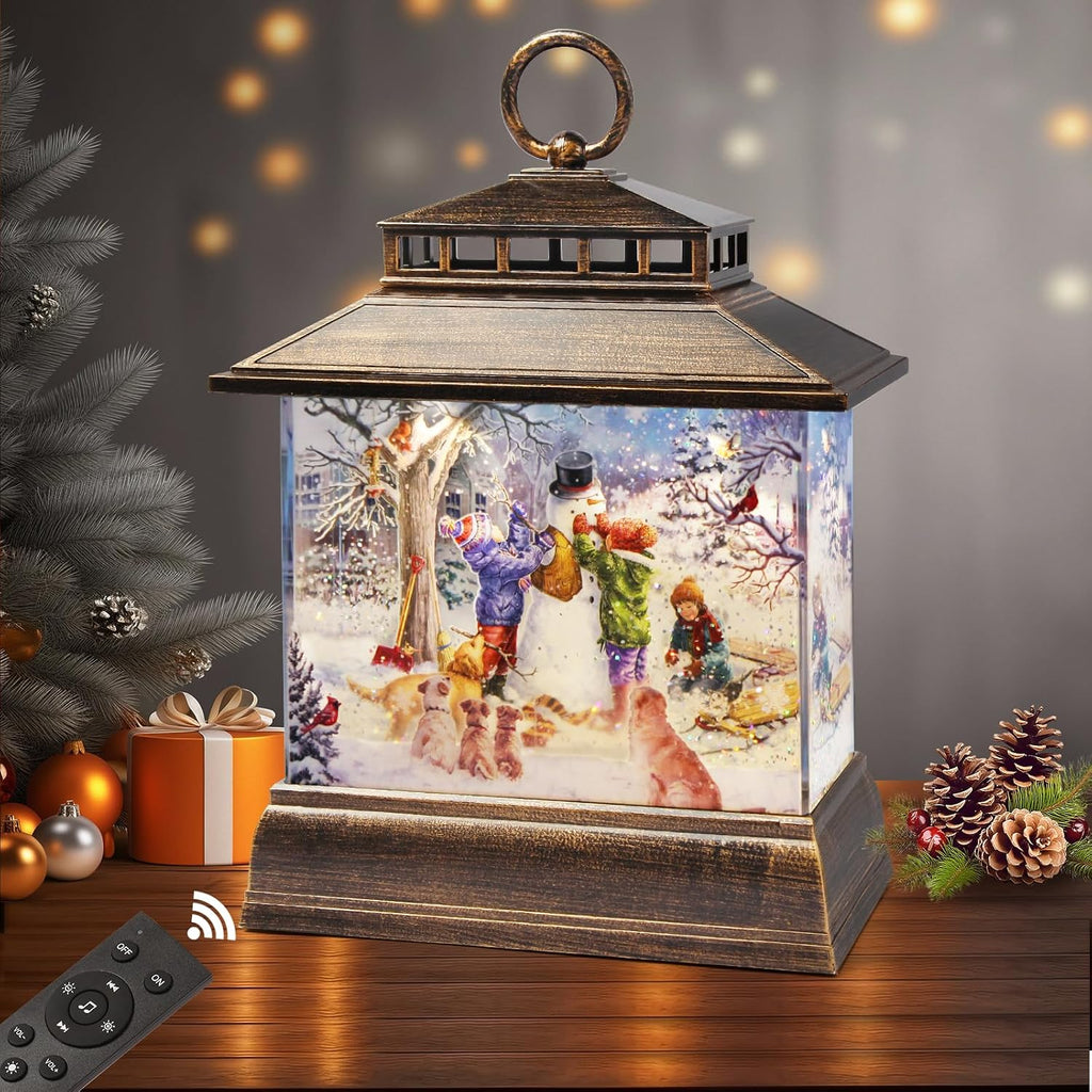 Christmas Snow Globe Lantern Water Glittering Lantern with 8 Songs & 6H Timer Romote Control Christmas Snow Globes