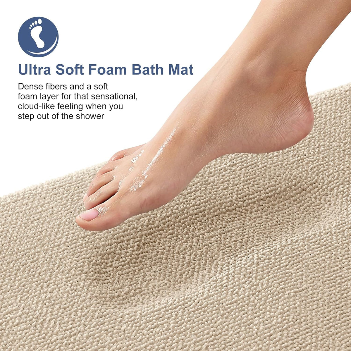 Thick Memory Foam Bathroom Rugs 30x20, Absorbent Bath Mat, Beige | Soft Quick Dry Bath Rugs, Non-Slip, Machine