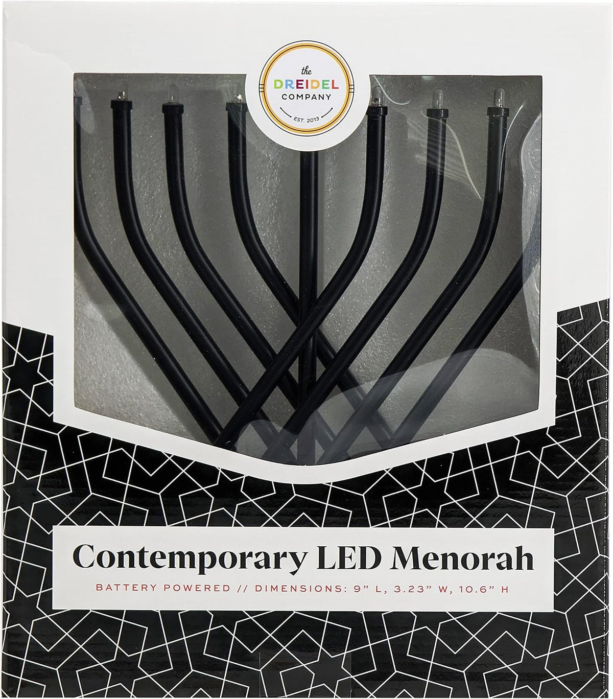 Hanukkah Silver Low Voltage Battery Powered Contemporary Metal Designed , LED Bulbs Electric, 10.6 Inches Tall