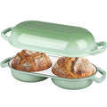 Enameled Cast Iron Double Dutch Oven with Lid, Dual Round Loaf Pan, Bread pan made Sourdough Bread Baking, Green
