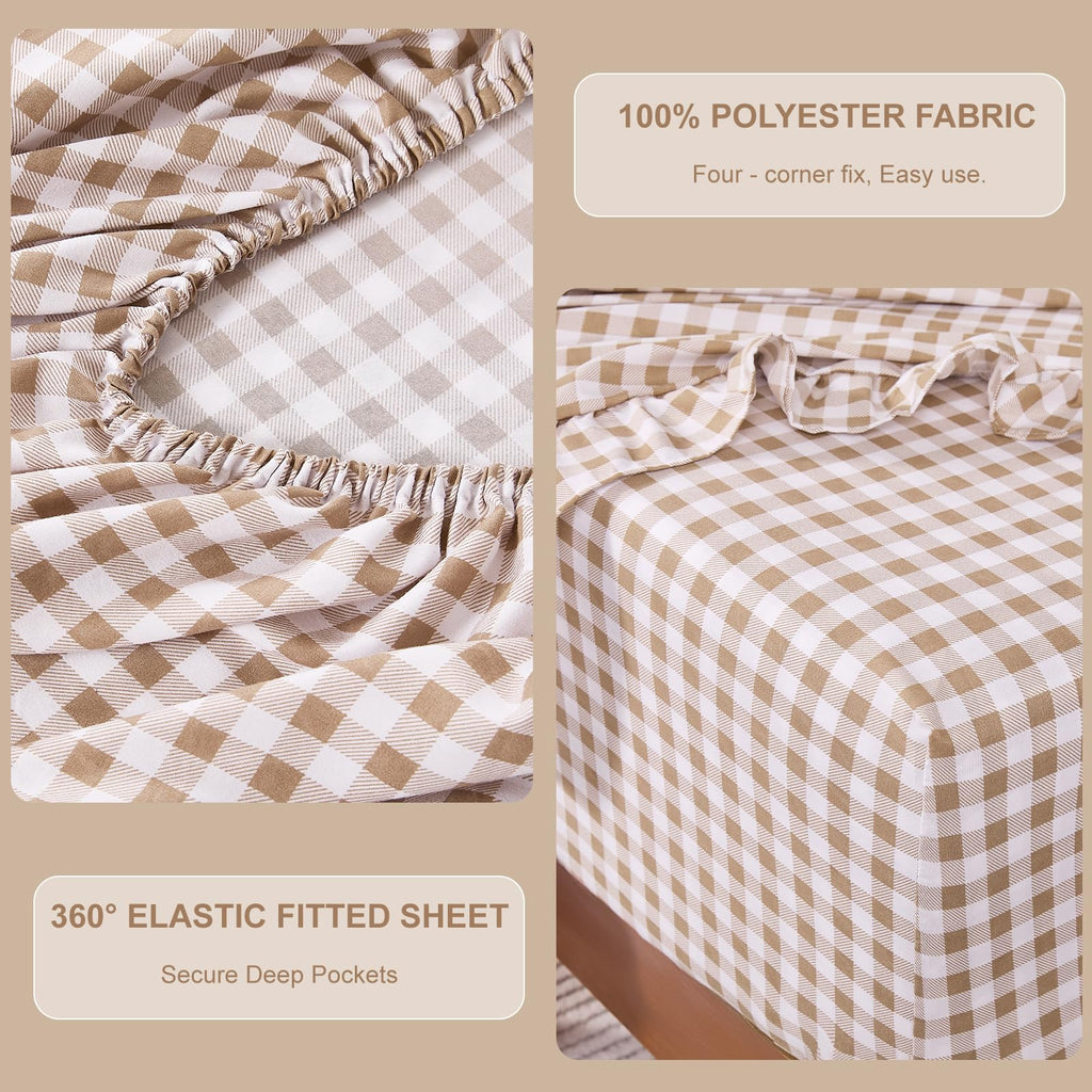 Gingham Sheet Set, Lightweight Super Soft Brushed Microfiber Plaid Bed Sheets with 16" Deep Pocket, 4 Piece