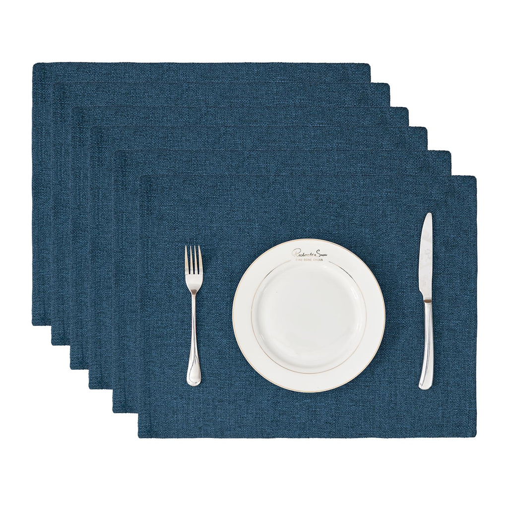 Rectangle Table Cloth Waterproof Navy Blue Placemats 6pcs