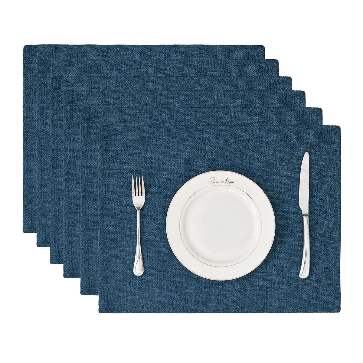 Rectangle Table Cloth Waterproof Navy Blue Placemats 6pcs