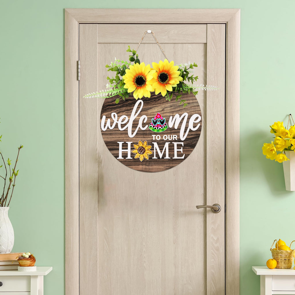 Interchangeable Welcome Sign for Front Door with 4 Seasonal Wreaths 21 Changeable Icons, Farmhouse Rustic Outdoor