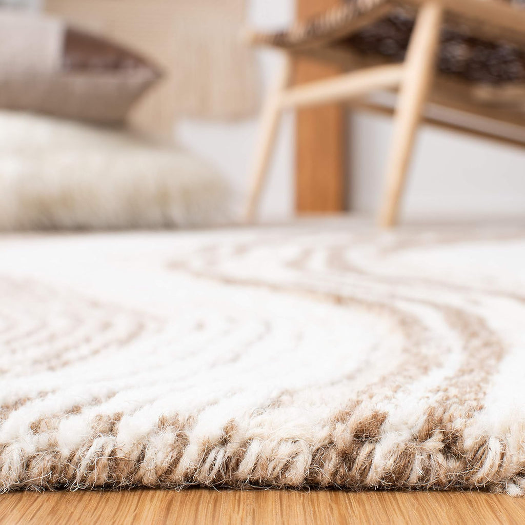 Fifth Avenue Area Rug, Beige & Ivory, Handmade Mid-Century Modern Abstract New Zealand Wool