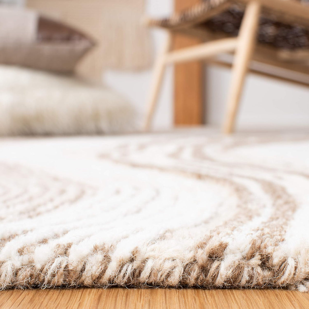 Fifth Avenue Area Rug, Beige & Ivory, Handmade Mid-Century Modern Abstract New Zealand Wool