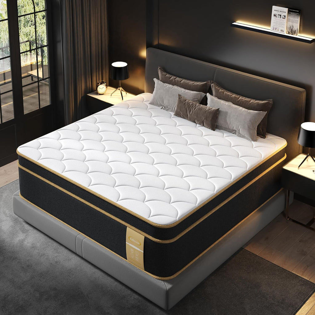 King Mattress 16 Inch, Hotel-Level Luxury Hybrid Mattress King Size Bed in a Box, Cooling Gel Memory Foam & 7-Zone
