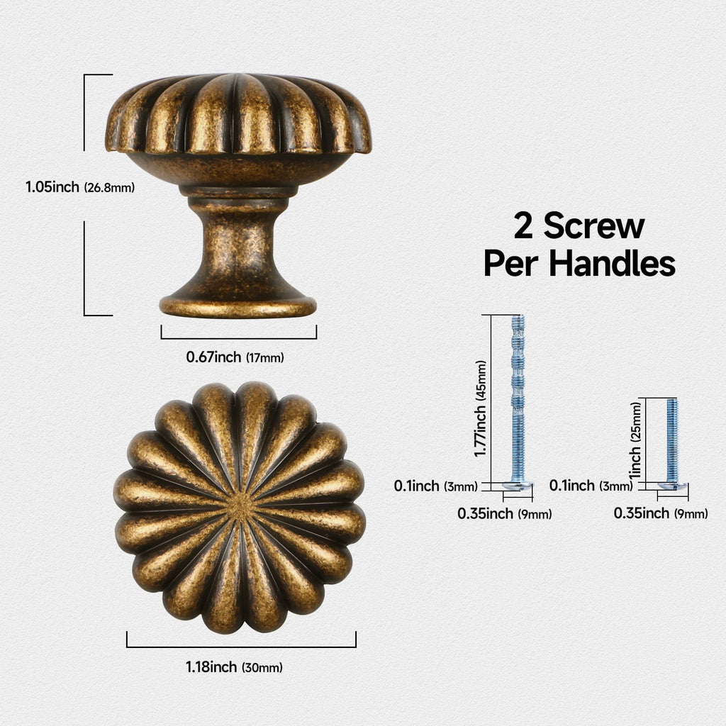 Antique Brass Cabinet Knobs,10 Pack Solid Drawer Pulls for Dressers