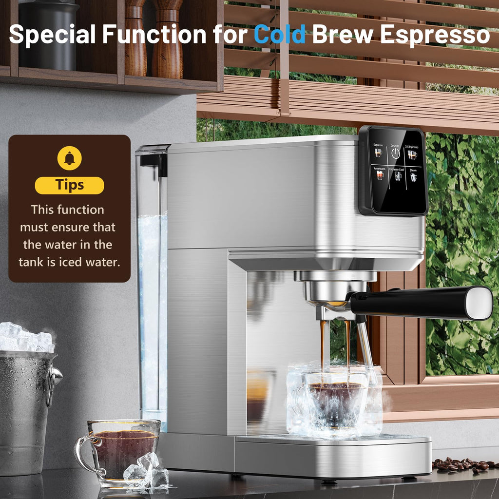 Espresso Machine 20 Bar with Touch Screen, Hot & Iced Coffee Makers, Stainless Steel Espresso Maker with Rapid Cold