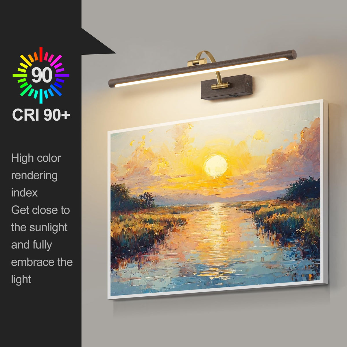 LED Picture Lights for Wall Rechargeable, Battery Operated Art Light for Paintings (Wood Grain, 23.6inch)