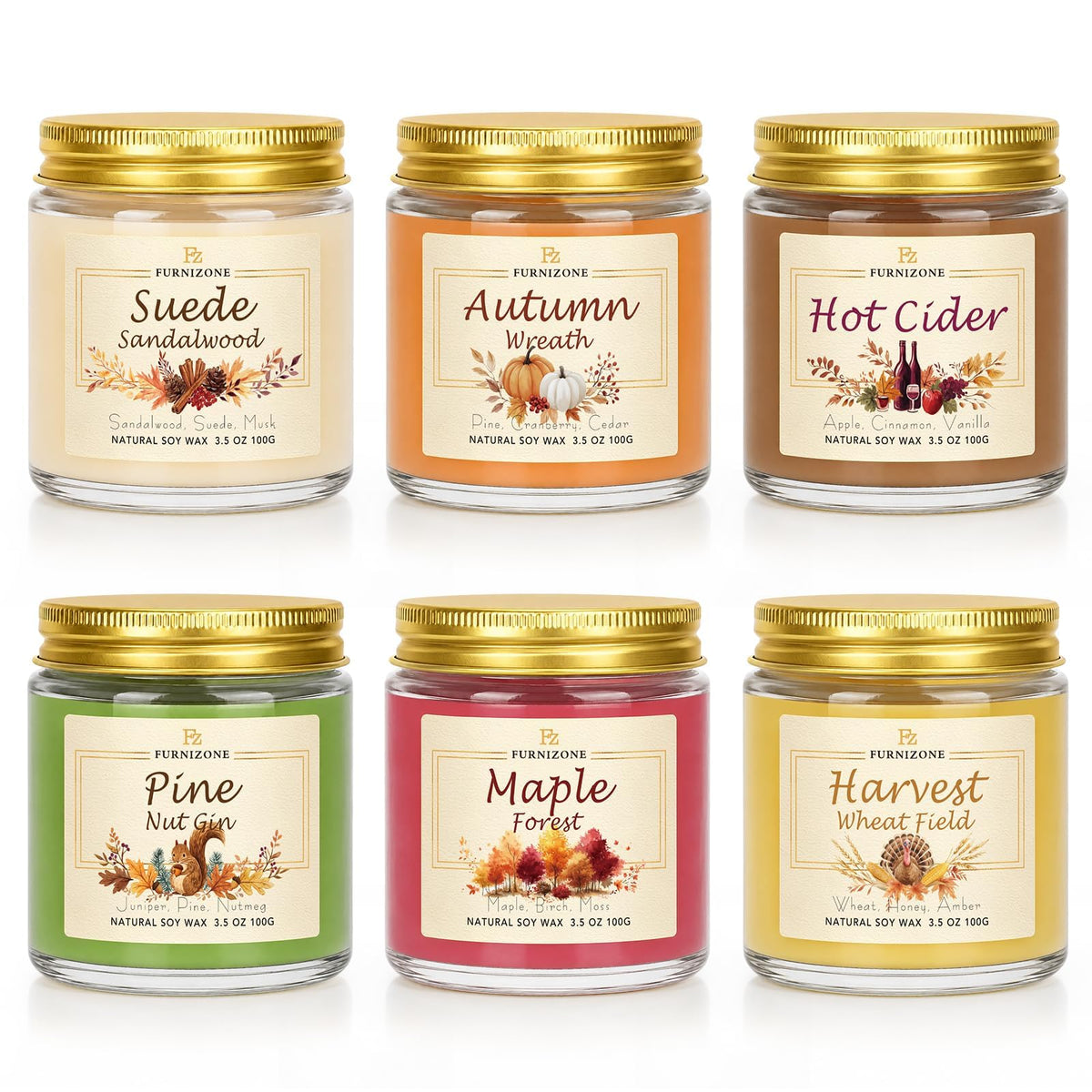 Fall Candles Scented, 6Pack Fall Scented Candle Gift Set for Women