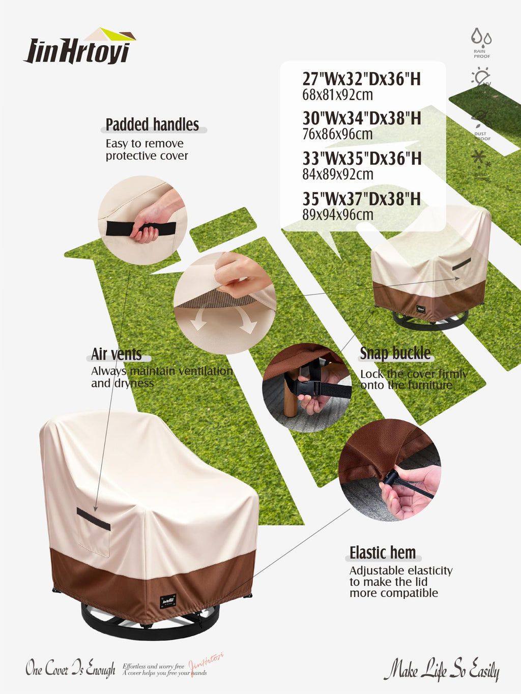 JinHrtoyi Outdoor Chair Covers 2 Pack, 35Wx37Dx38H inches Patio Chair Cover, 100% Waterproof Heavy Duty Outdoor