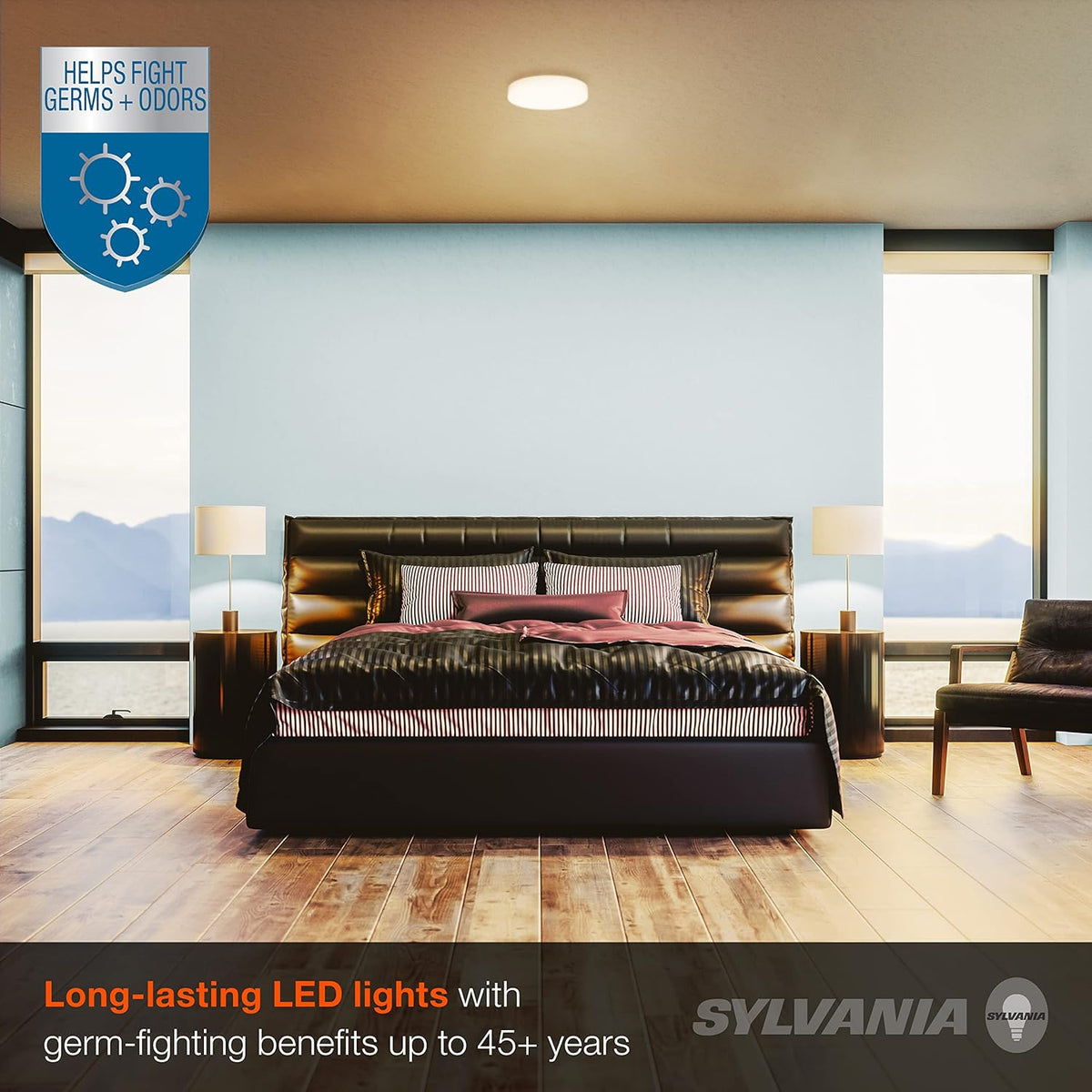 Sylvania 13" Flush Mount Light Fixture with LightSHIELD Technology, Germicidal, 18W=100W, 1260 Lumens, Dimmable