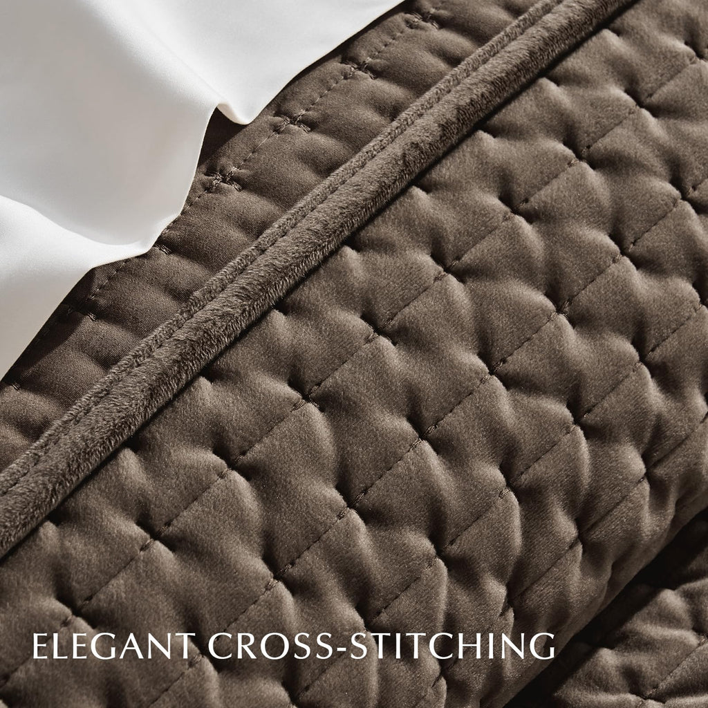 Cross-Stitch Velvet Quilt Set, Mushroom Brown