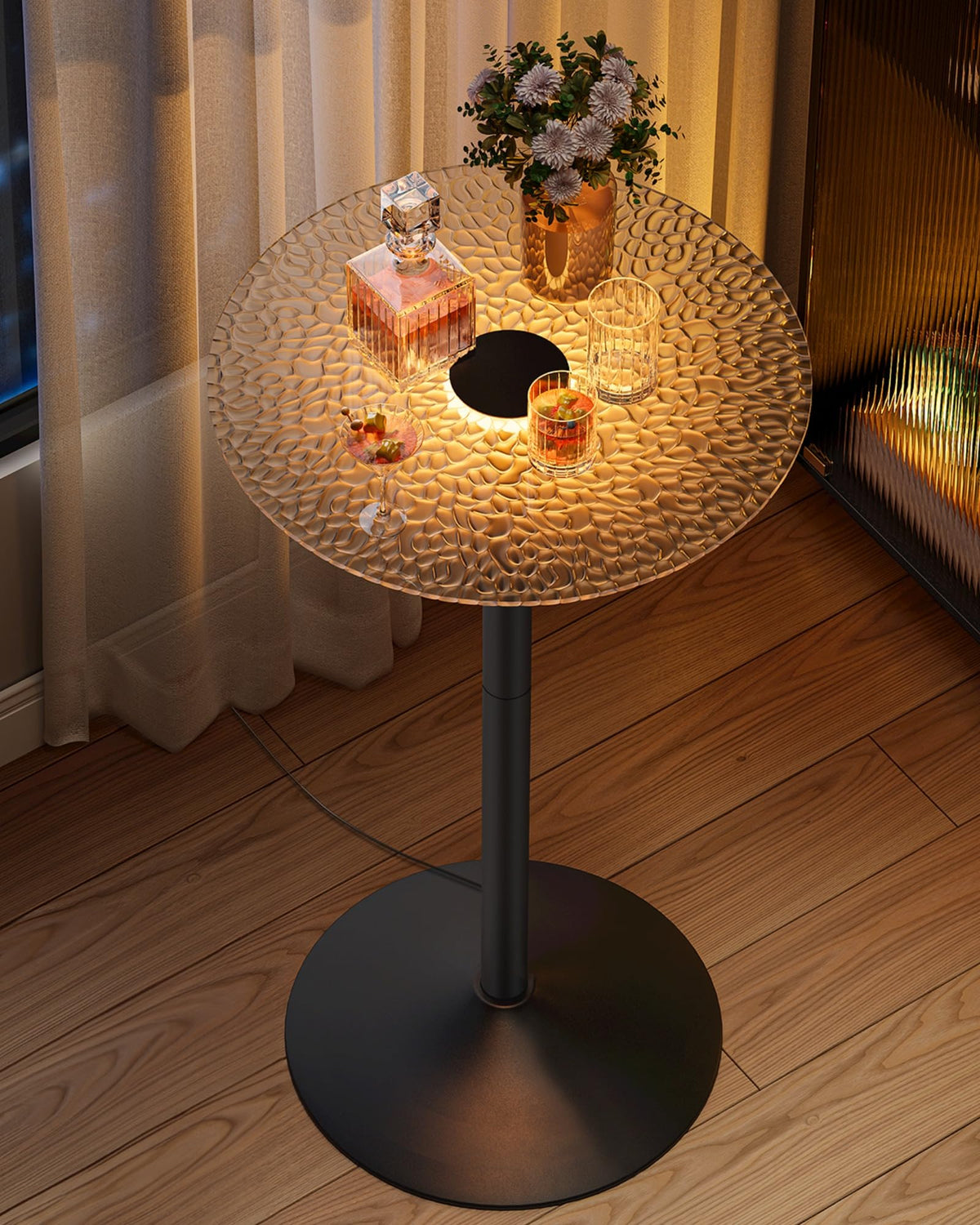 Round Bar Table with Multi-Colored Lights and Glass Top